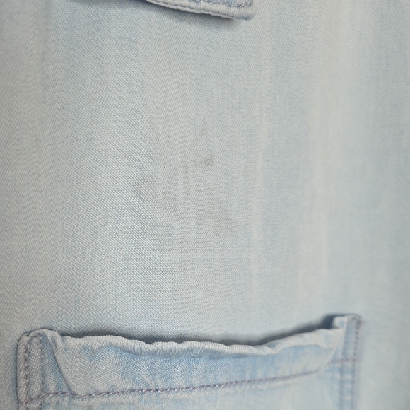 Lola River Light Wash Chambray Short Sleeve Boxy Crop Relaxed Button Up Shirt XL - Picture 7 of 11